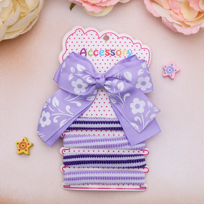 Набор для волос "Малютка" сиреневый (4 резинки, 1 зажим) бант удлиненный