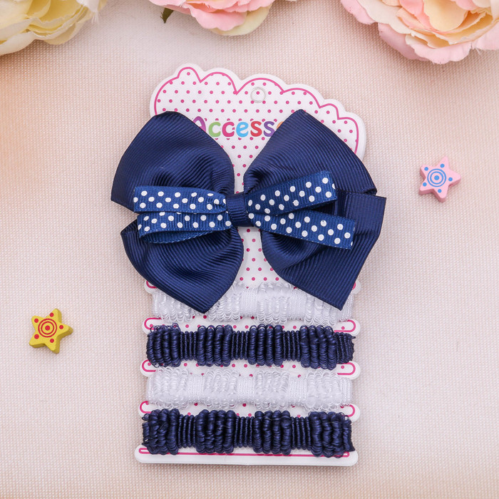 Набор для волос "Малютка" синий (4 резинки, 1 зажим) белый горох