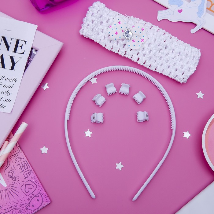 Набор для волос "Феечка" (1 ободок,1 повязка,6 крабов) бантик, белый