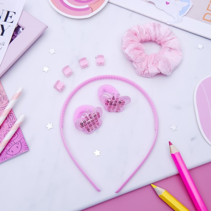 Набор для волос "Феечка" (1 ободок,3 резинки,4 краба) бабочки