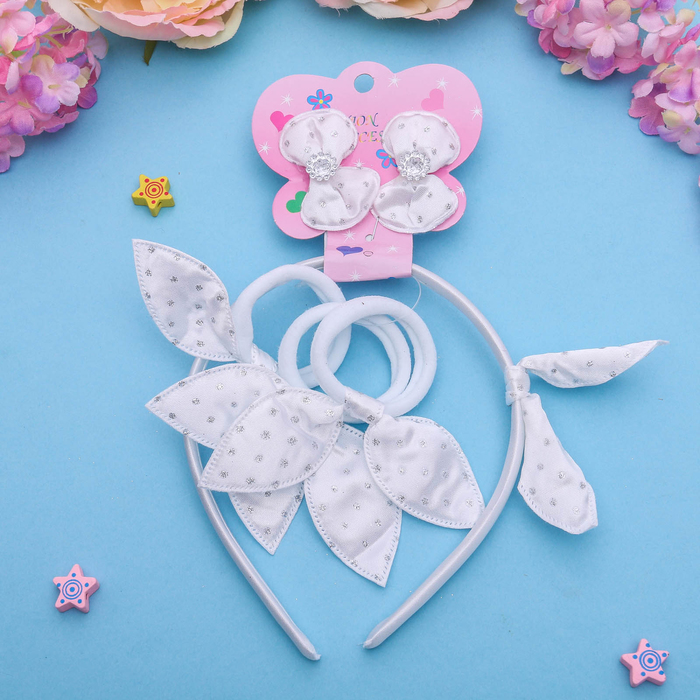 Набор для волос "Феечка" (1 ободок,5 резинок) ушки, белый