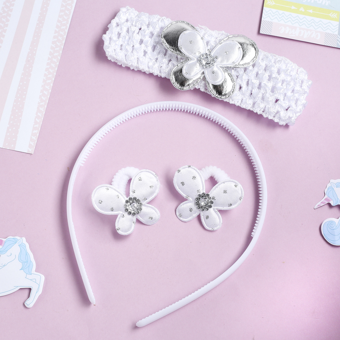 Набор для волос "Феечка" (1 ободок,1 повязка, 2 резинки) бабочка, белый