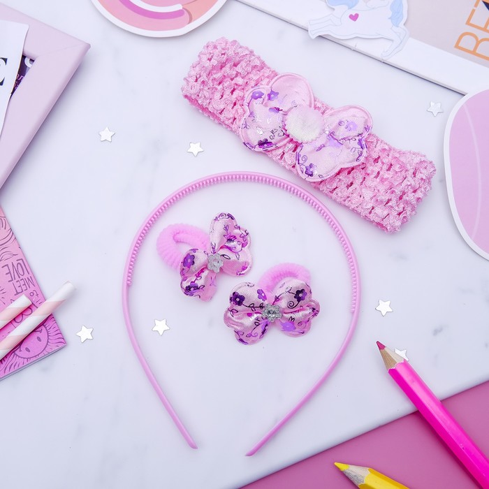 Набор для волос "Феечка" (1 ободок,1 повязка, 2 резинки) бантик перелив