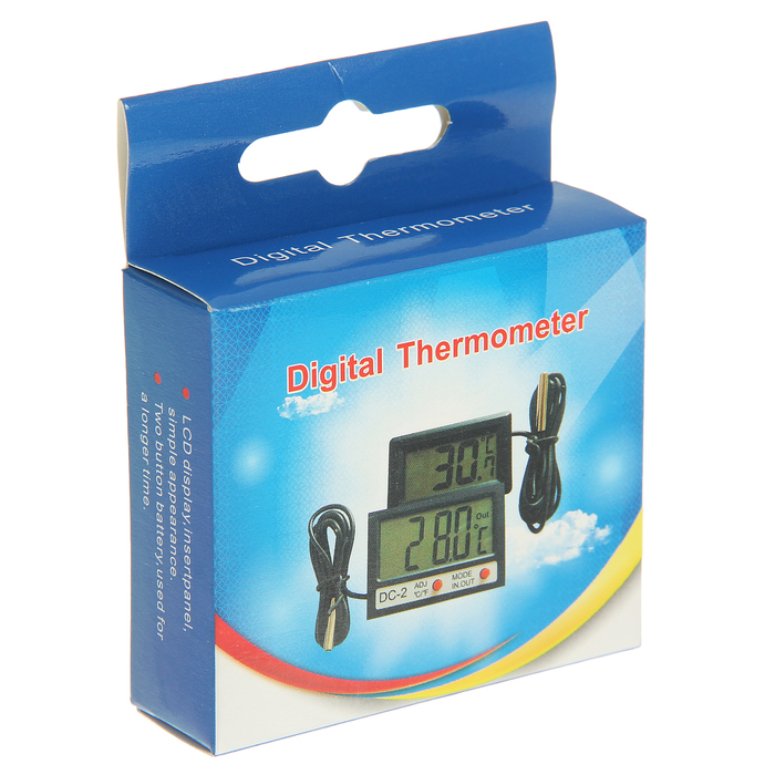 Термометр электронный DC-2, выносной датчик 90см, LR44 в комплекте