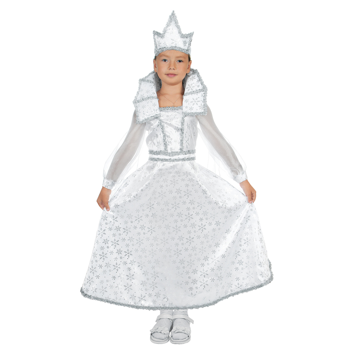 Карнавальный костюм "Снежная королева", платье, корона, р-р 28, рост 98-104 см