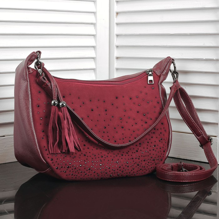 Сумка женская на молнии, 2 отдела, наружный карман, цвет бордовый