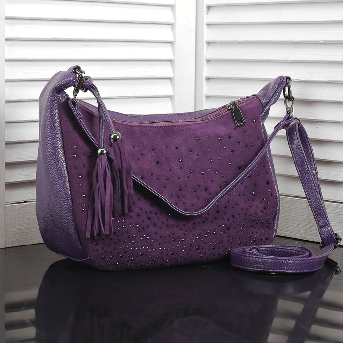 Сумка женская на молнии, 2 отдела, наружный карман, цвет фиолетовый