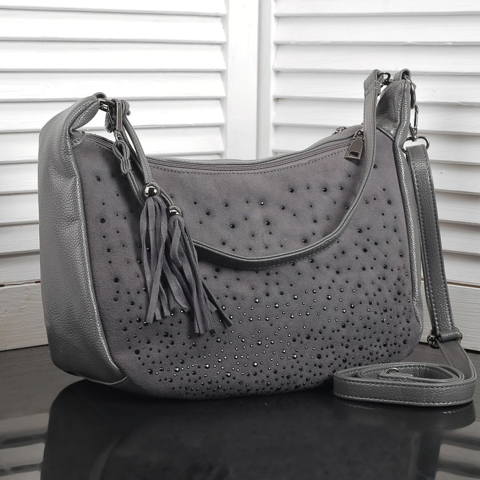 Сумка женская на молнии, 2 отдела, наружный карман, цвет серый