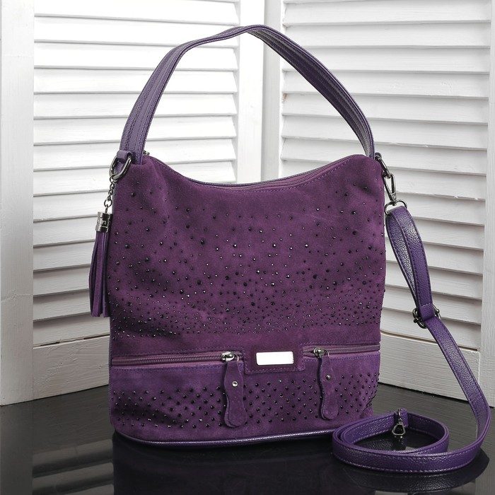 Сумка женская на молнии, 1 отдел, 3 наружных кармана, длинный ремень, цвет фиолетовый