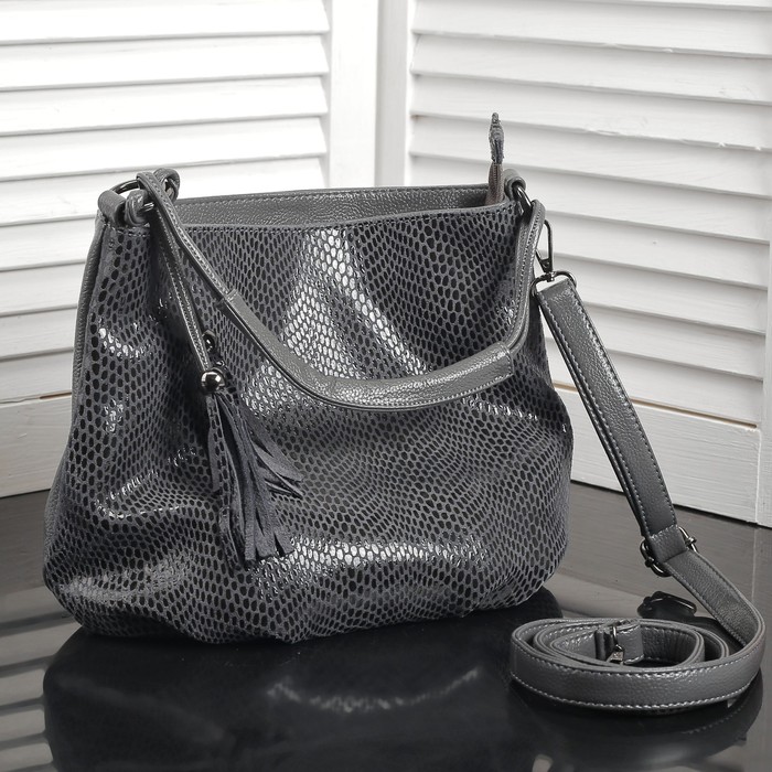 Сумка женская на молнии, 1 отдел, наружный карман, длинный ремень, цвет серый