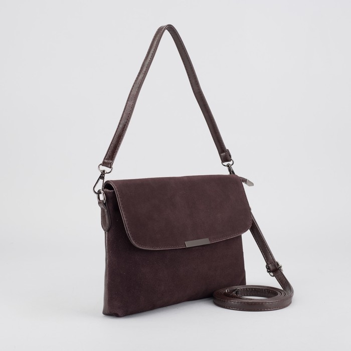 Сумка женская на молнии, 1 отдел, наружный карман, длинный ремень, цвет коричневый