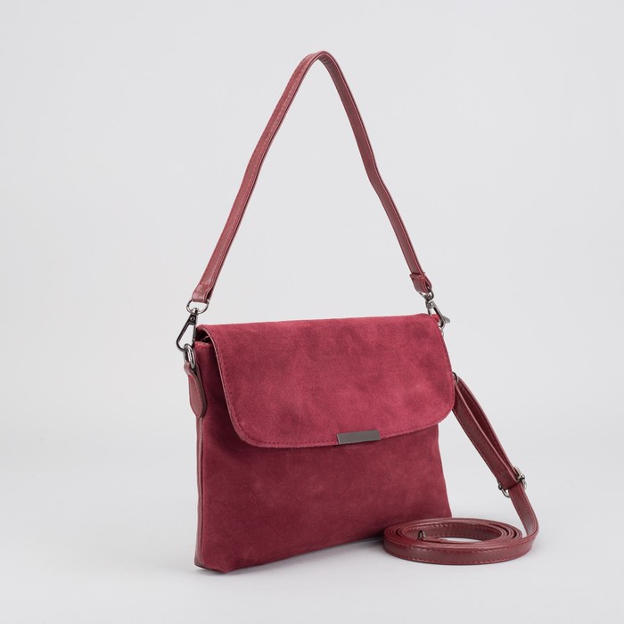 Сумка женская на молнии, 1 отдел, наружный карман, длинный ремень, цвет бордовый