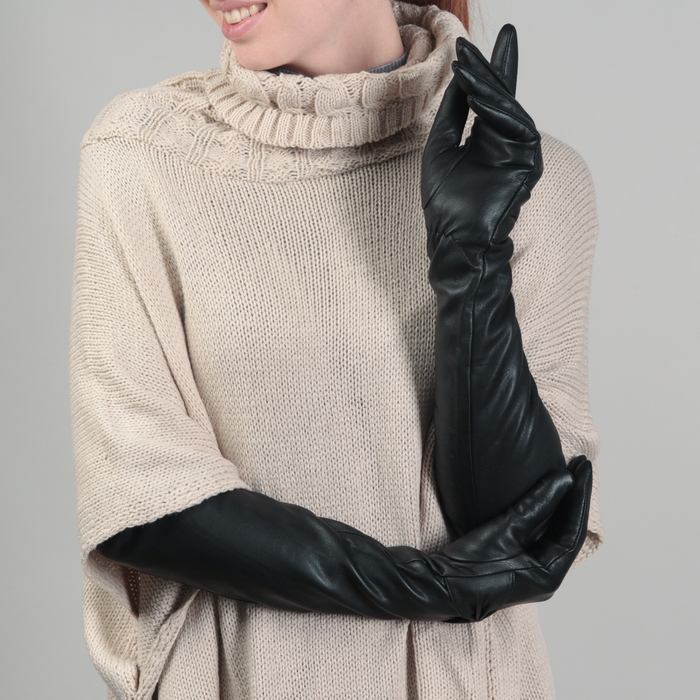 Перчатки женские, подклад шерсть, гладкие, бант, размер 8.5, цвет чёрный