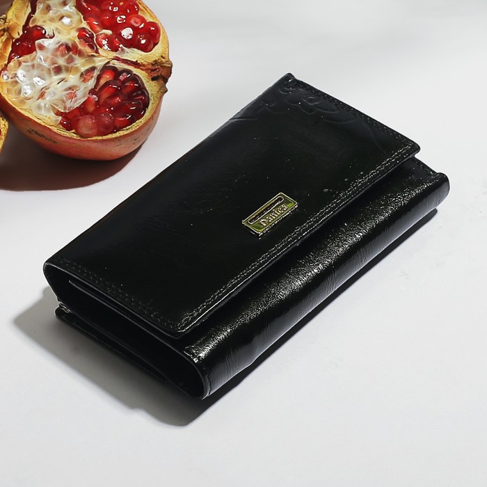 Кошелёк женский, 3 отдела, для карт, монет, цвет чёрный