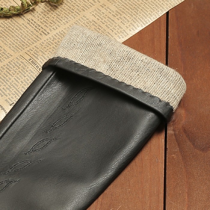 Перчатки женские, подклад шерсть, лепестки, размер 9, цвет чёрный