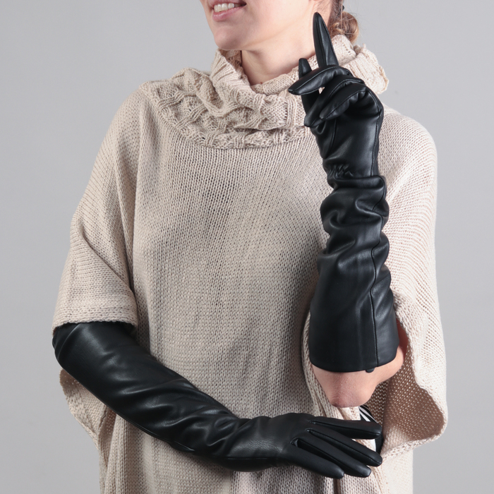 Перчатки женские, подклад шерсть, гладкие, размер 7, цвет чёрный