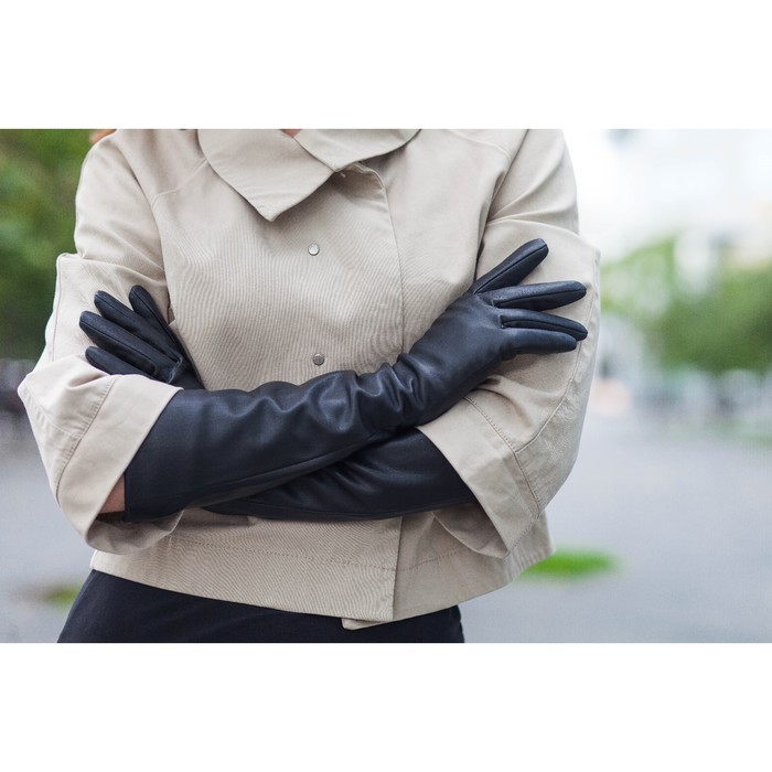 Перчатки женские, подклад шерсть, гладкие, размер 7, цвет чёрный