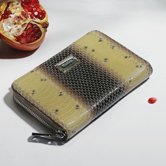 Кошелёк женский 2 в 1, отдел под автодокументы, 2 отдела, для карт, монет, цвет бежевый