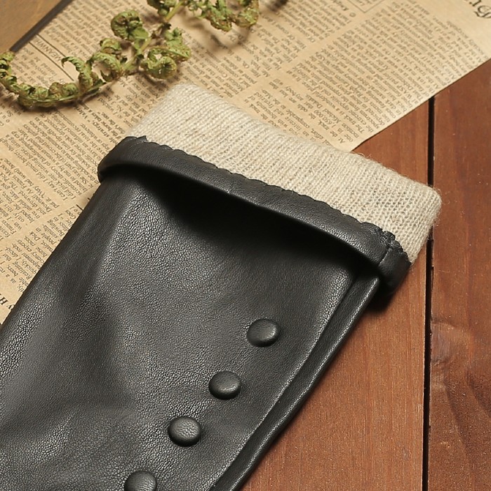 Перчатки женские, подклад шерсть, 6 пуговиц, размер 7.5, цвет чёрный