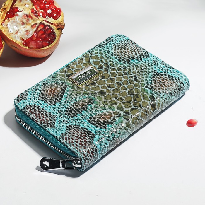 Кошелёк женский 2 в 1, отдел под автодокументы, 2 отдела, для карт, монет, цвет бирюзовый