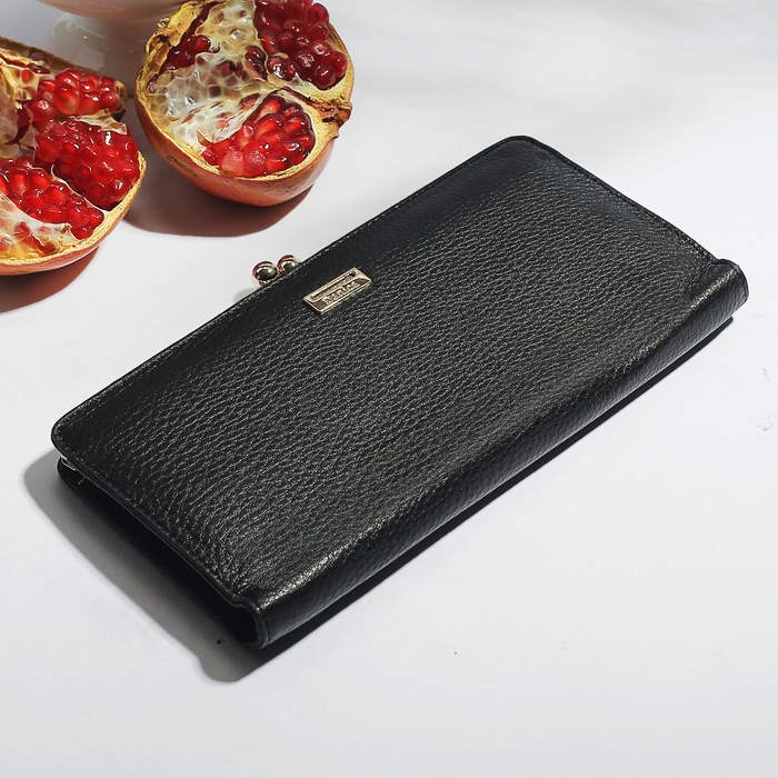 Кошелёк женский на фермуаре, 4 отдела, для карт, монет, цвет чёрный