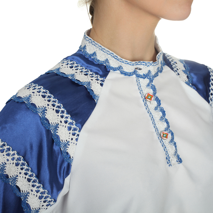 Русская народная женская рубаха, воротник-стойка, рукав реглан, с синей тесьмой, р-р 44, рост 170 см