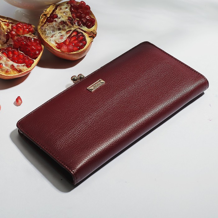 Кошелёк женский на фермуаре, 4 отдела, для карт, монет, цвет бордовый