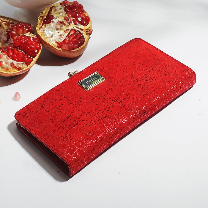 Кошелёк женский на фермуаре, 4 отдела, для карт, монет, цвет красный/чёрный