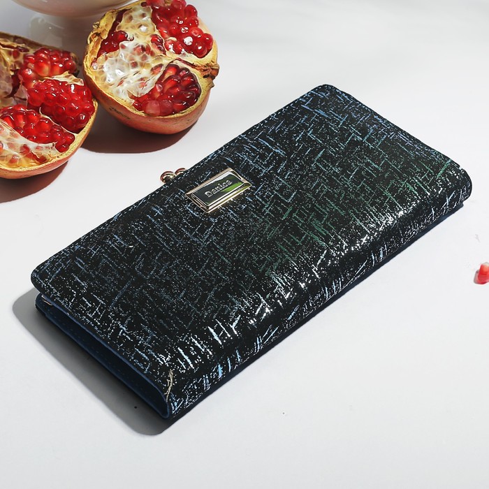 Кошелёк женский на фермуаре, 4 отдела, для карт, монет, цвет чёрный/синий