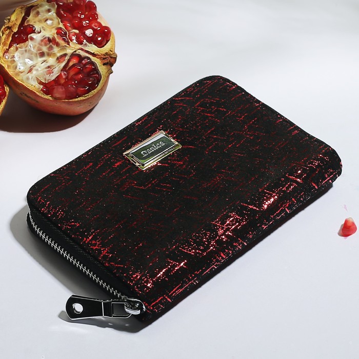 Кошелёк женский 2 в 1, отдел под автодокументы, 2 отдела, для карт, монет, цвет чёрный/красный