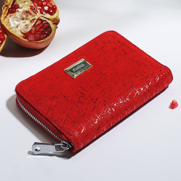Кошелёк женский 2 в 1, отдел под автодокументы, 2 отдела, для карт, монет, цвет красный/чёрный