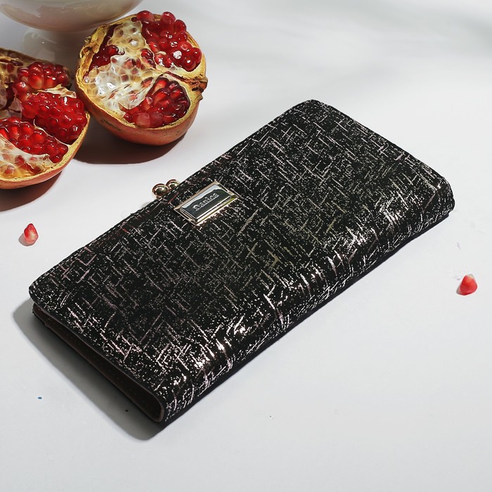 Кошелёк женский на фермуаре, 4 отдела, для карт, монет, цвет чёрный/пудра