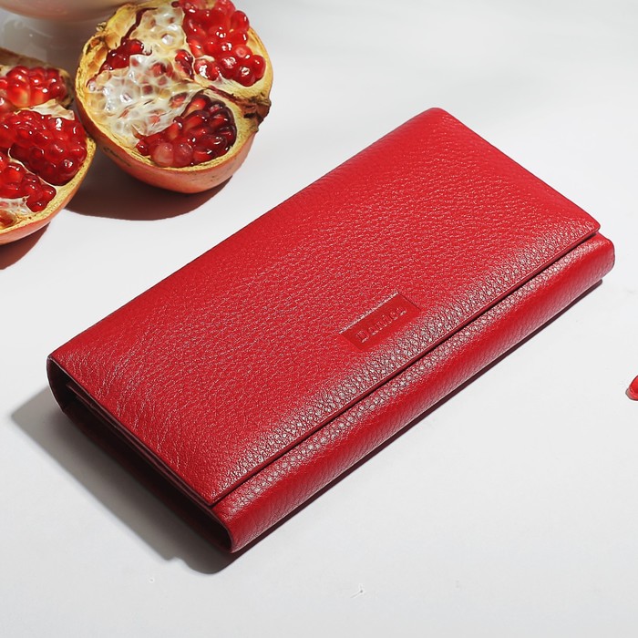 Кошелёк женский, 3 отдела, 2 отдела на рамке, для карт, наружный карман, цвет красный