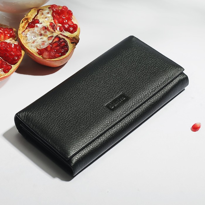 Кошелёк женский, 3 отдела, 2 отдела на рамке, для карт, наружный карман, цвет чёрный