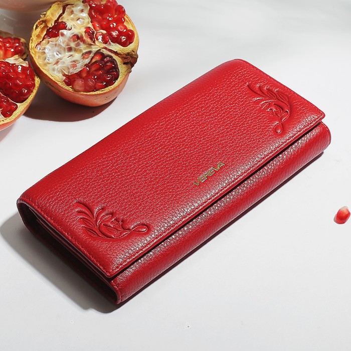 Кошелёк женский, 3 отдела, для карт, монет, 2 наружных кармана, цвет красный