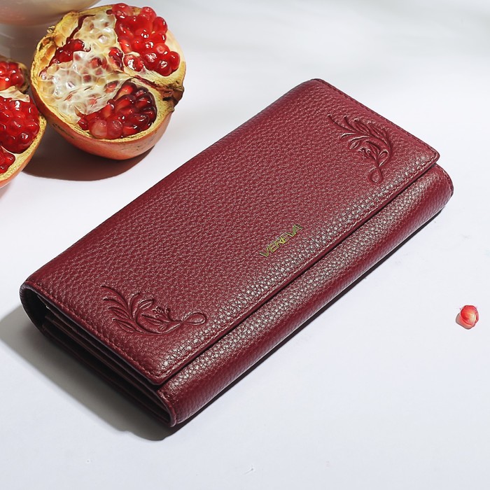 Кошелёк женский, 3 отдела, для карт, монет, 2 наружных кармана, цвет бордовый