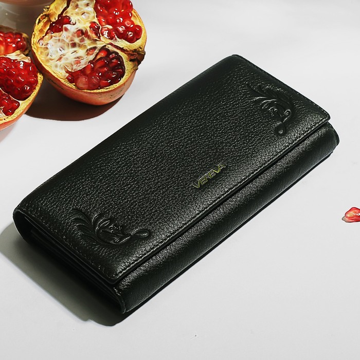 Кошелёк женский, 3 отдела, для карт, монет, 2 наружных кармана, цвет чёрный