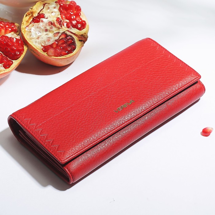 Кошелёк женский, 3 отдела, 2 отдела на рамке, для карт, монет, наружный карман, цвет красный