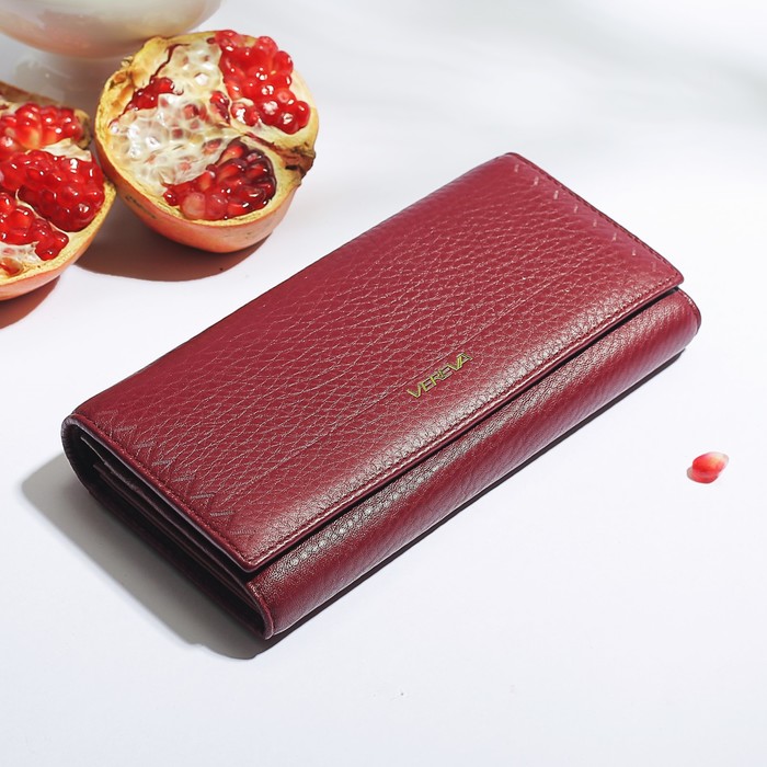 Кошелёк женский, 3 отдела, 2 отдела на рамке, для карт, монет, наружный карман, цвет бордовый