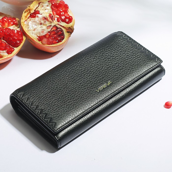 Кошелёк женский, 3 отдела, 2 отдела на рамке, для карт, монет, наружный карман, цвет чёрный