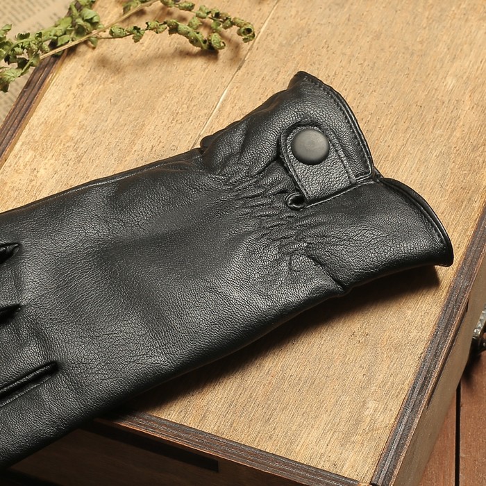 Перчатки мужские, размер 13.5, гладкие, резинка, кнопка, подклад флис, цвет чёрный