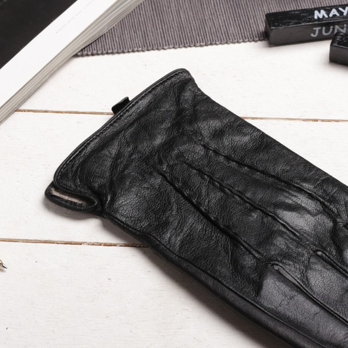 Перчатки мужские, размер 11.5, строчка-волна, подклад флис, цвет чёрный