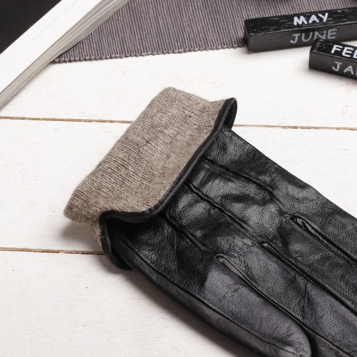 Перчатки мужские, размер 11.5, строчка-волна, подклад флис, цвет чёрный