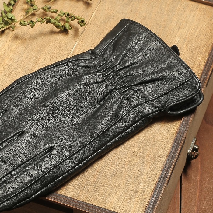 Перчатки мужские, размер 13, гладкие, резинка, подклад флис, цвет чёрный