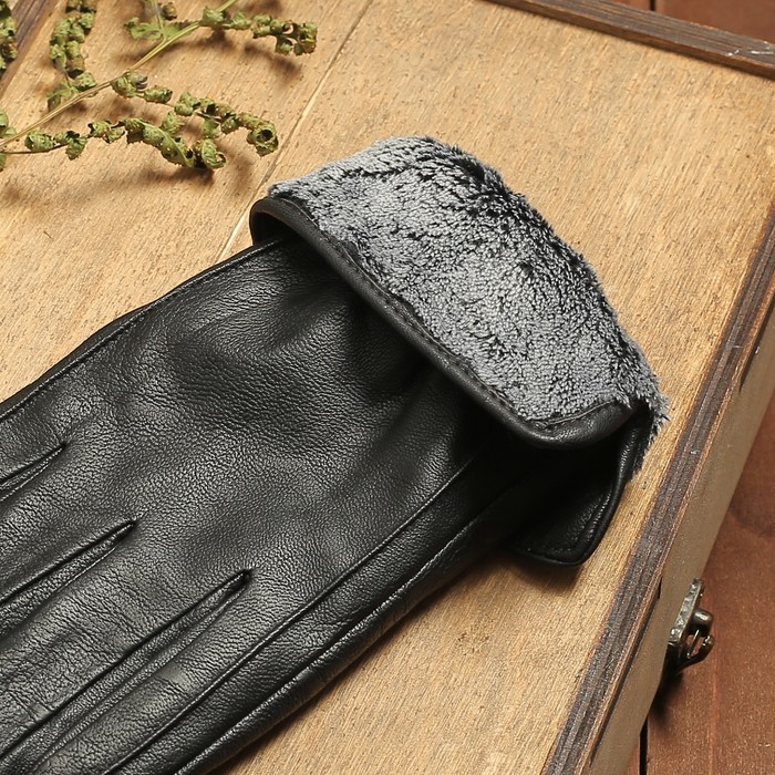 Перчатки мужские, размер 13, гладкие, резинка, подклад флис, цвет чёрный