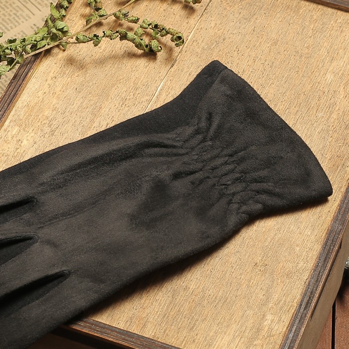 Перчатки мужские, размер 12, гладкие, резинка, зигзаг, подклад флис, цвет чёрный