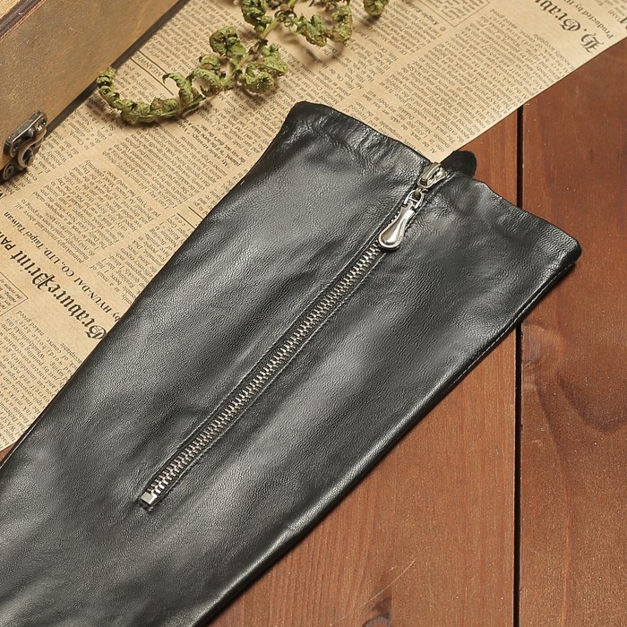 Перчатки женские, удлинённые, подклад шерсть, с молнией, размер 6.5, цвет чёрный