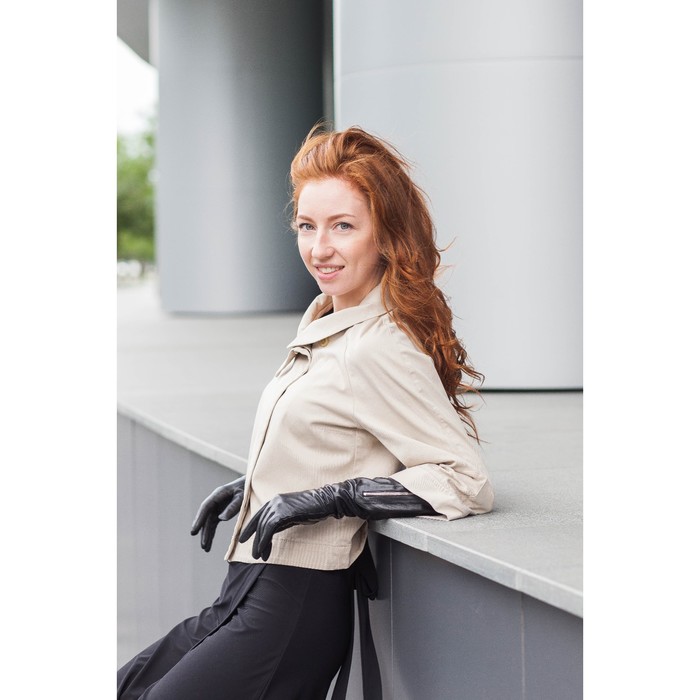 Перчатки женские, удлинённые, подклад шерсть, с молнией, размер 7.5, цвет чёрный