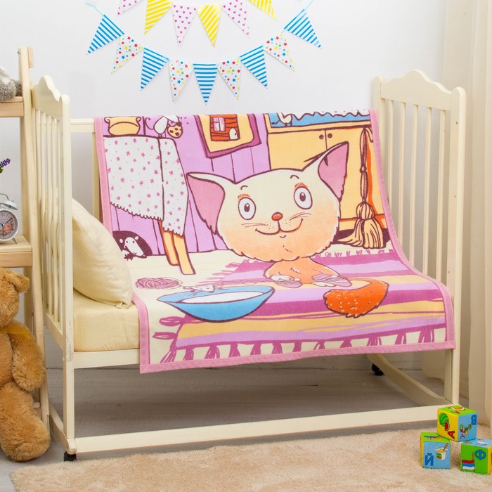 Одеяло байковое "Кот на кухне", размер 100х140 см, цвет розовый, хл100% 390 г/м D311511