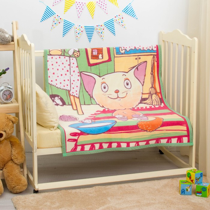 Одеяло байковое "Кот на кухне", размер 100х140 см, цвет салатовый, хл100% 390 г/м D311511